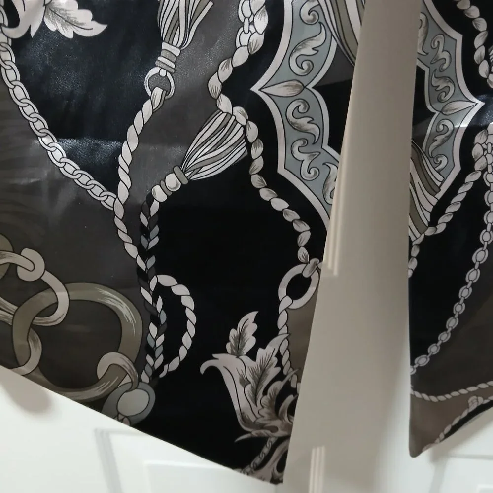 Dennis Basso Large Shawl Black and Silver Ropes and Tassels
